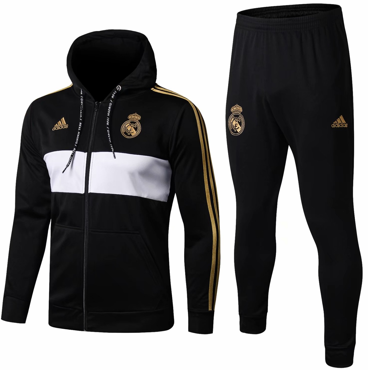 Kit treinamento com capuz oficial Adidas Real Madrid 2019 2020 preto